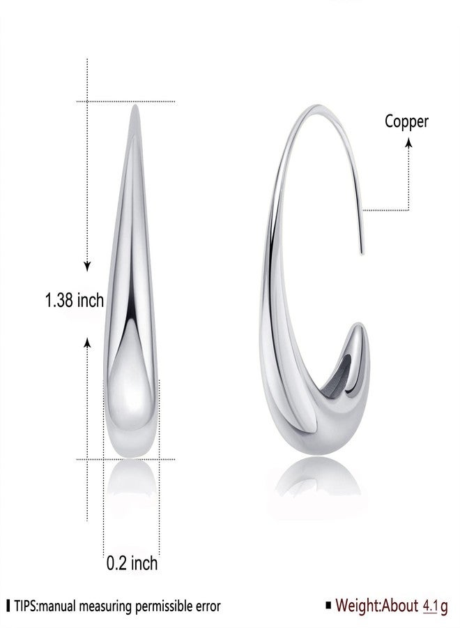WSKFLY Lightweight Teardrop Hoop Earrings for Women 18k Gold Plated Large Oval Hoop Earrings High Polished Statement Hoop Earrings Jewelry Gifts (White Gold) - Image 2